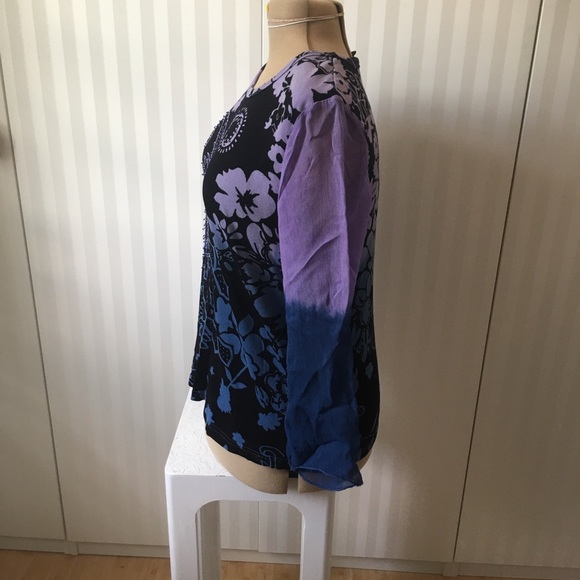 Papa blue purple black paisley sequins long sheer sleeves tee Size L - Picture 3 of 8